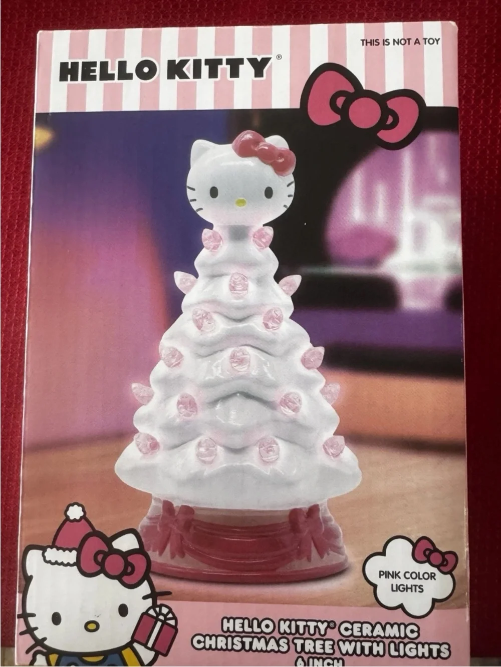 New Hello Kitty Ceramic Christmas Tree White w/Pastel Pink Lights 6